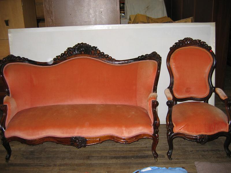 Picture 013.jpg - 5 Pc. Vict. Rosewood Parlor Set, fruit carved - Settee, Master Chair, & 3 Straight Chairs